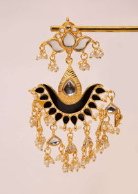 Gold plated traditional earring with black semi precious stone