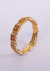 Gold plated traditional kada with red and white moti only on Kalki