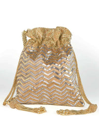 Gold Potli Bag With Embellished Chevron Pattern Online - Kalki Fashion