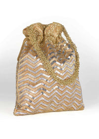 Gold Potli Bag With Embellished Chevron Pattern Online - Kalki Fashion