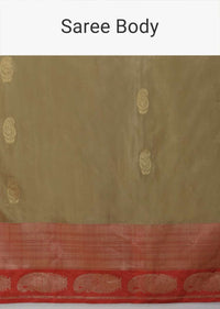 Gold Pure Handloom Saree In Silk With Woven Paisley Buttis And Red Border Online - Kalki Fashion