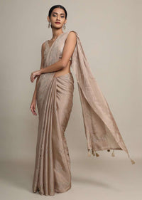 Gold Saree In Chinon Chiffon With Badla Embroidered Buttis And Chevron Border Online - Kalki Fashion