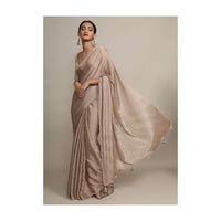 Gold Saree In Chinon Chiffon With Badla Embroidered Buttis And Chevron Border Online - Kalki Fashion