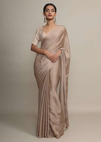 Gold Saree In Chinon Chiffon With Badla Embroidered Buttis And Chevron Border Online - Kalki Fashion