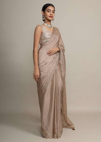 Gold Saree In Chinon Chiffon With Badla Embroidered Geometric Buttis And Chevron Border Online - Kalki Fashion