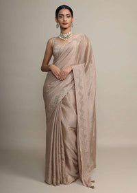 Gold Saree In Chinon Chiffon With Badla Embroidered Geometric Buttis And Chevron Border Online - Kalki Fashion