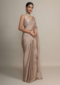 Gold Saree In Chinon Chiffon With Badla Embroidered Geometric Buttis And Chevron Border Online - Kalki Fashion