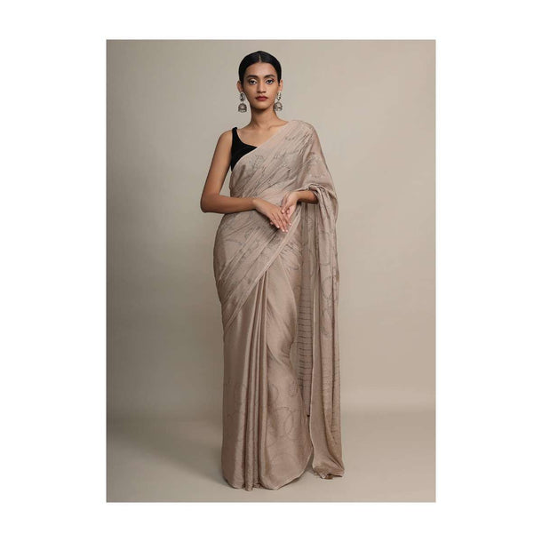 Gold Saree In Chinon Chiffon With Badla Embroidered Round Motifs And Striped Pallu Online - Kalki Fashion