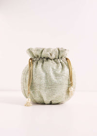 Gold Toned Sequins Potli Bag With Pearl Handle