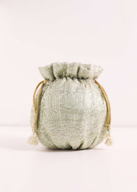 Gold Toned Sequins Potli Bag With Pearl Handle