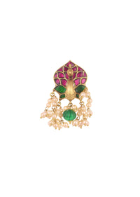 Gold Finish Temple Style Danglers With Pearls And Meenakari Work