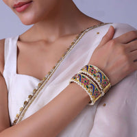 Gold Finish Multicolor Bangles With Pearls And Meenakari (Set of 2)