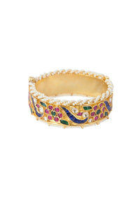 Gold Finish Multicolor Bangles With Pearls And Meenakari (Set of 2)