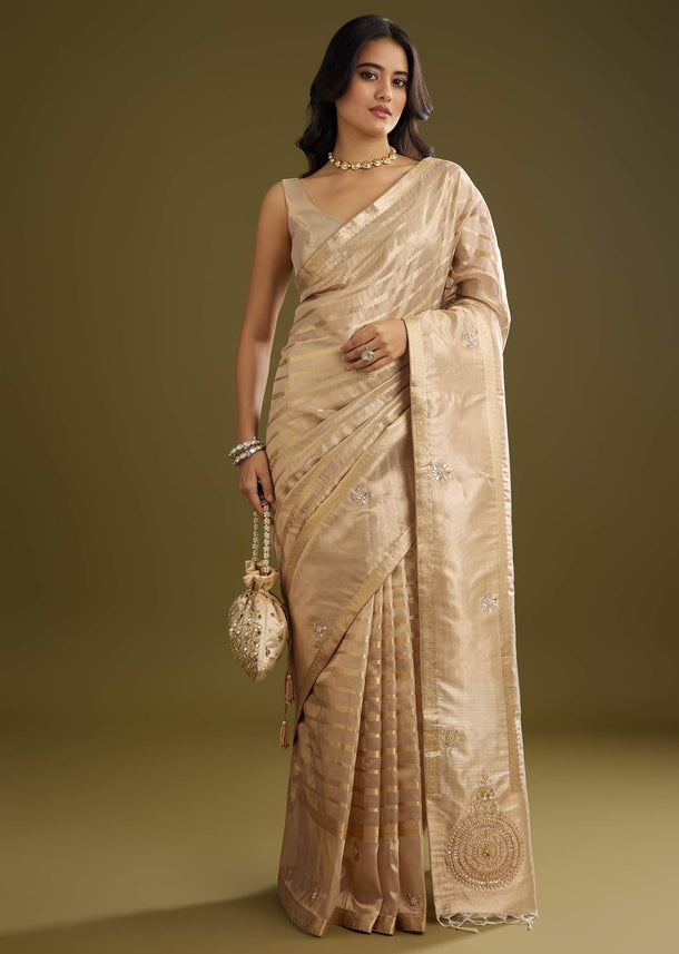 Gold Tissue Zari Woven Saree With Zardosi Embroidery