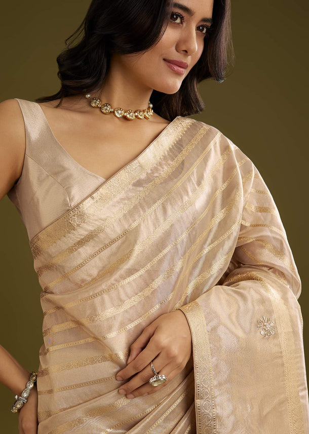 Gold Tissue Zari Woven Saree With Zardosi Embroidery