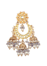 Gold And Blue Kundan Chandbalis In Mix Metal