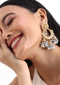 Gold And Blue Kundan Chandbalis In Mix Metal