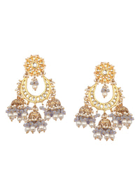 Gold And Blue Kundan Chandbalis In Mix Metal