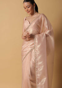 Gold And Brown Toned Saree In Tissue With Cut Dana Embroidered Borders