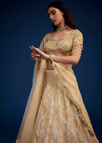 Gold And Ivory Embroidered Lehenga Set