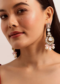 Gold And Pink Kundan Dangler Earrings