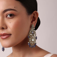 Gold And Purple Tone Kundan Danglers