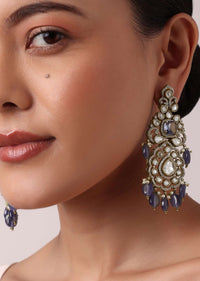 Gold And Purple Tone Kundan Danglers