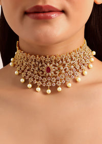 Gold And Red Mix Metal Kundan Necklace Set