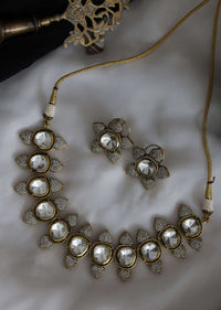 Gold And Rhodium Plated Victorian Polki Necklace Set