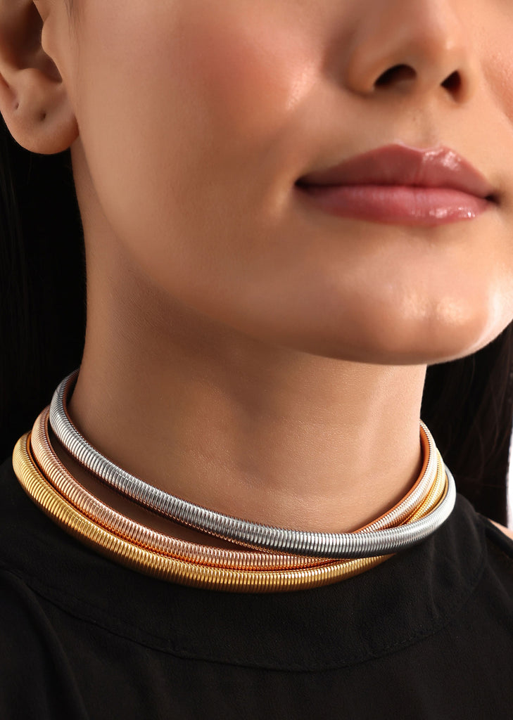 Gold And Silver Chunky Necklace In Mix Metal