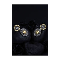 Gold And Silver Plated Earrings With Carved Floral And Sun Design Made In Sterling Silver By Sangeeta Boochra