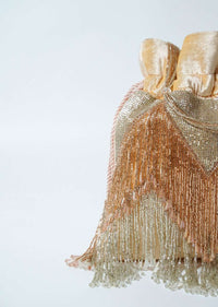 Gold And Silver Potli Bag In Velvet With Bead Fringes In Chevron Design Online - Kalki Fashion