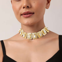 Gold And White Geometric Choker With Mother Of Pearls