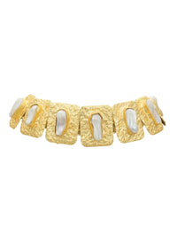Gold And White Geometric Choker With Mother Of Pearls