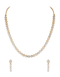 Gold And White Kundan Diamond Necklace Set In Mix Metal