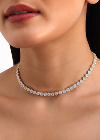 Gold And White Kundan Diamond Necklace Set In Mix Metal