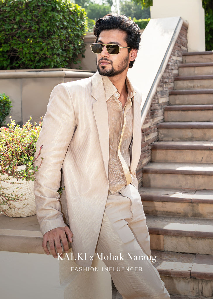 Gold Beige Brocade Tuxedo Suit