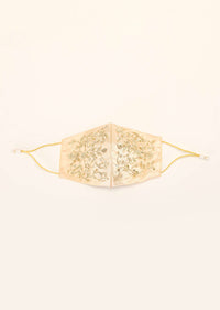 Gold Beige Mask In Satin Silk With Moti And Zardosi Embroidered Design All Over