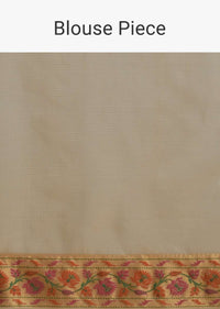 Gold Beige Saree In Zari Kota Silk With Hand Embroidered Floral Jaal Using Resham Threads