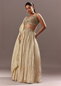 Gold Bridesmaid Brocade Lehenga With Embroidered Blouse And Dupatta