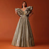 Gold Bridal Hand Worked Gown In Crushed Fabric