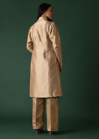 Gold Brocade Pant Suit Set In Banarasi Silk