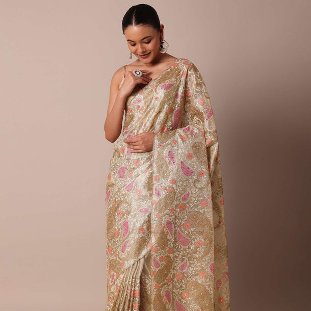 Gold Chanderi Silk Saree With Intricate Zari Embellishments