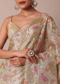 Gold Chanderi Silk Saree With Intricate Zari Embellishments