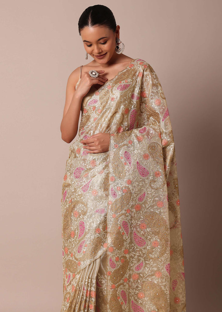Gold Chanderi Silk Saree With Intricate Zari Embellishments