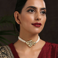 Gold Choker Necklace With Pearl Strings And Kundan Centre By Paisley Pop