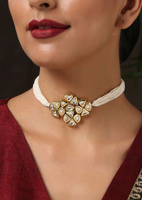 Gold Choker Necklace With Pearl Strings And Kundan Centre By Paisley Pop