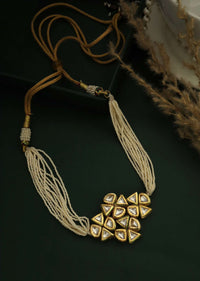 Gold Choker Necklace With Pearl Strings And Kundan Centre By Paisley Pop