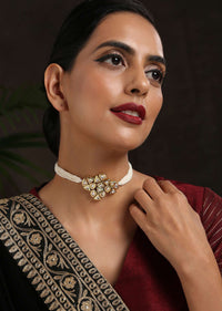 Gold Choker Necklace With Pearl Strings And Kundan Centre By Paisley Pop