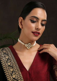 Gold Choker Necklace With Pearl Strings And Kundan Centre By Paisley Pop